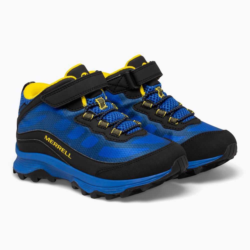 Boys' Merrell Moab Speed Mid A/C Waterproof Waterproof Boots Black/Royal/Yellow | Israel-791384