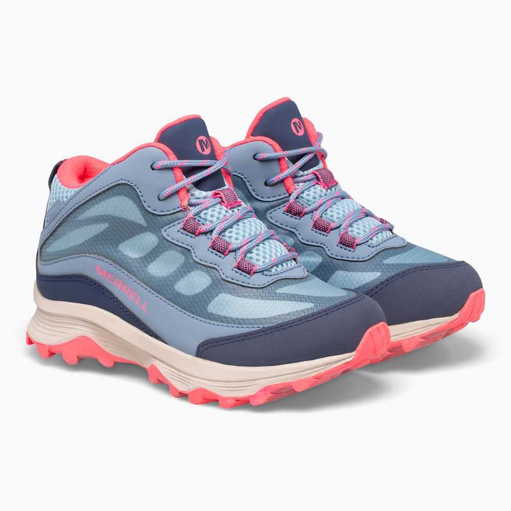 Boys' Merrell Moab Speed Mid Waterproof Sneakers Blue/Coral | Israel-069473