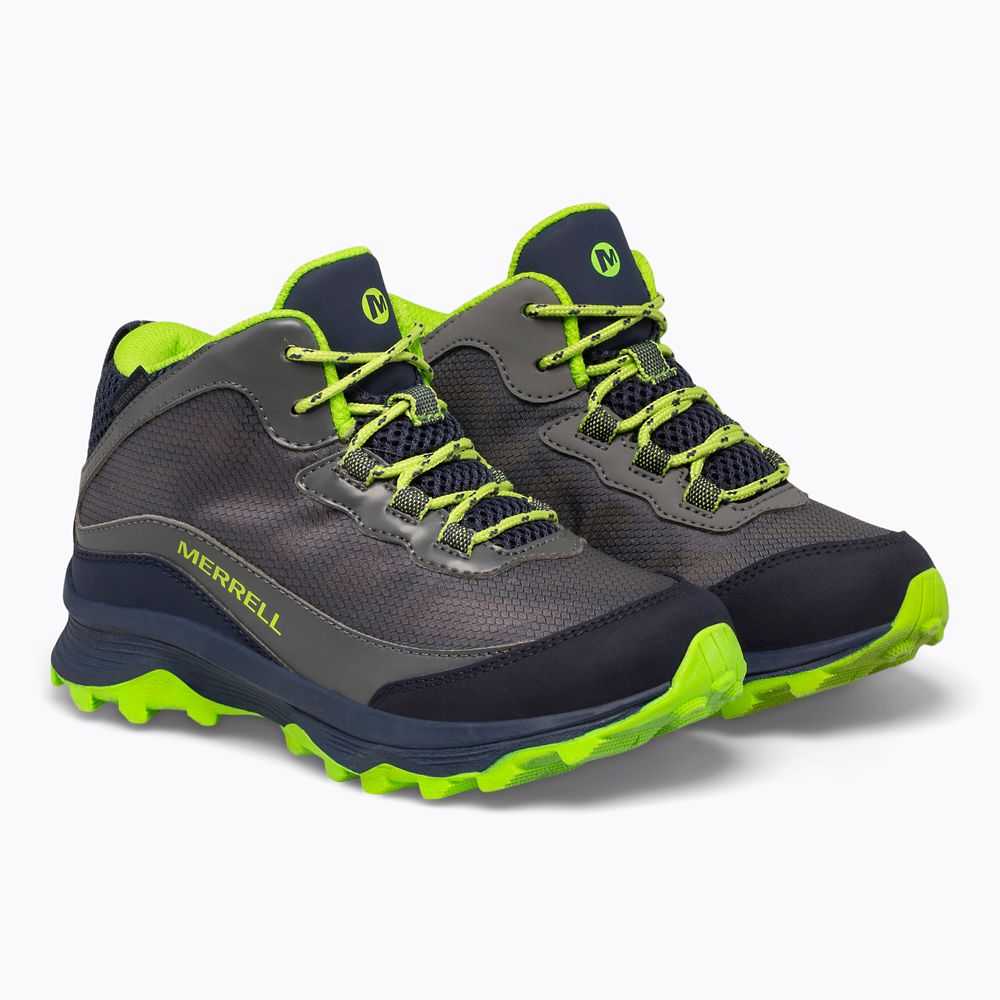 Boys' Merrell Moab Speed Mid Waterproof Waterproof Boots Navy/Grey/Light Green | Israel-491670