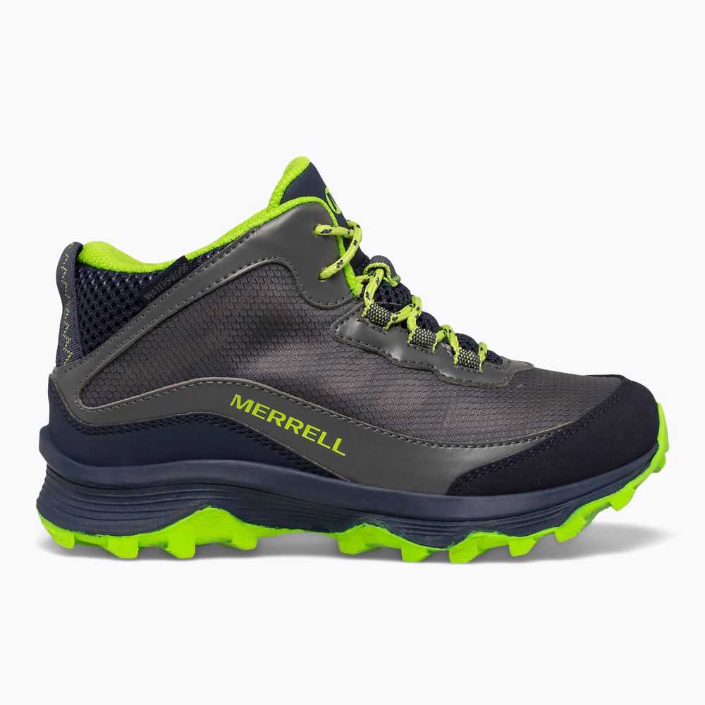 Boys\' Merrell Moab Speed Mid Waterproof Waterproof Boots Navy/Grey/Light Green | Israel-491670