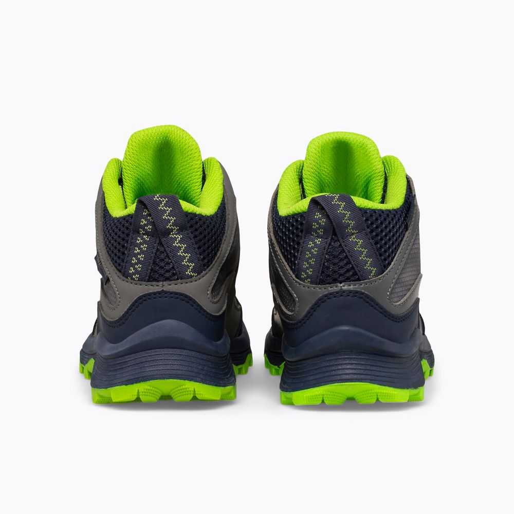 Boys' Merrell Moab Speed Mid Waterproof Sneakers Navy/Grey/Light Green | Israel-7086392