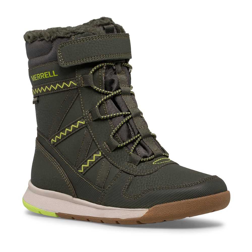 Boys' Merrell Snow Crush 2.0 Waterproof Boots Olive/Light Green | Israel-462831