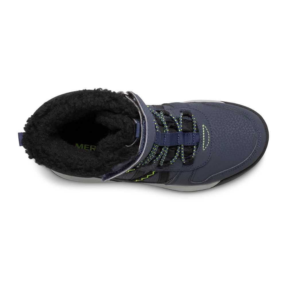 Boys' Merrell Snow Crush 2.0 Waterproof Boots Navy/Light Green | Israel-826103