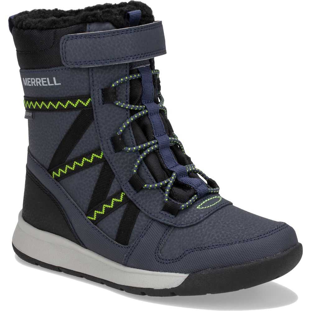 Boys' Merrell Snow Crush 2.0 Waterproof Boots Navy/Light Green | Israel-826103