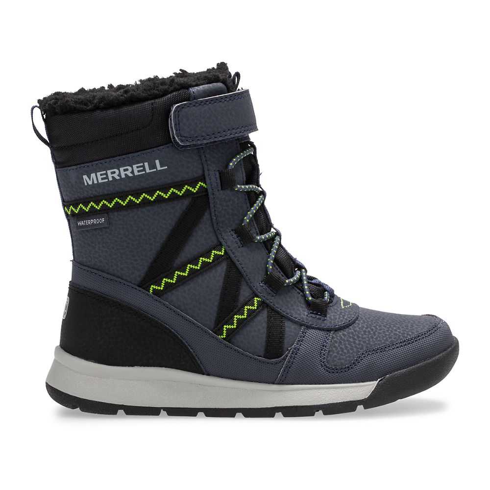 Boys\' Merrell Snow Crush 2.0 Waterproof Boots Navy/Light Green | Israel-826103