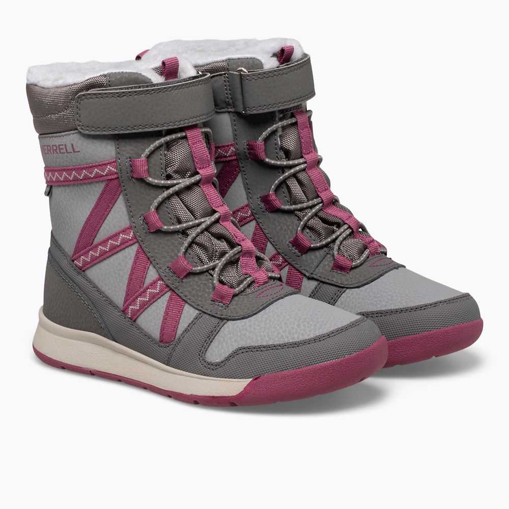 Girls' Merrell Snow Crush 2.0 Waterproof Boots Grey/Fuchsia | Israel-039628