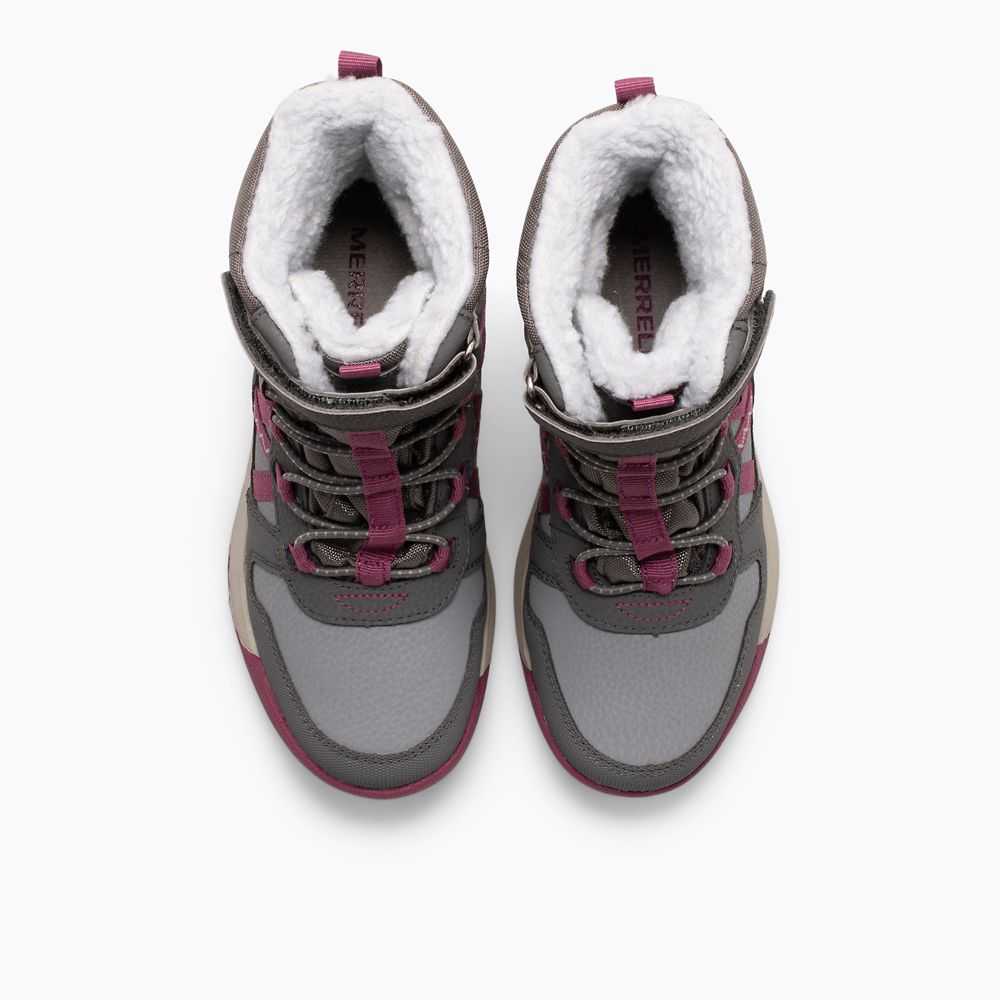 Girls' Merrell Snow Crush 2.0 Waterproof Boots Grey/Fuchsia | Israel-039628