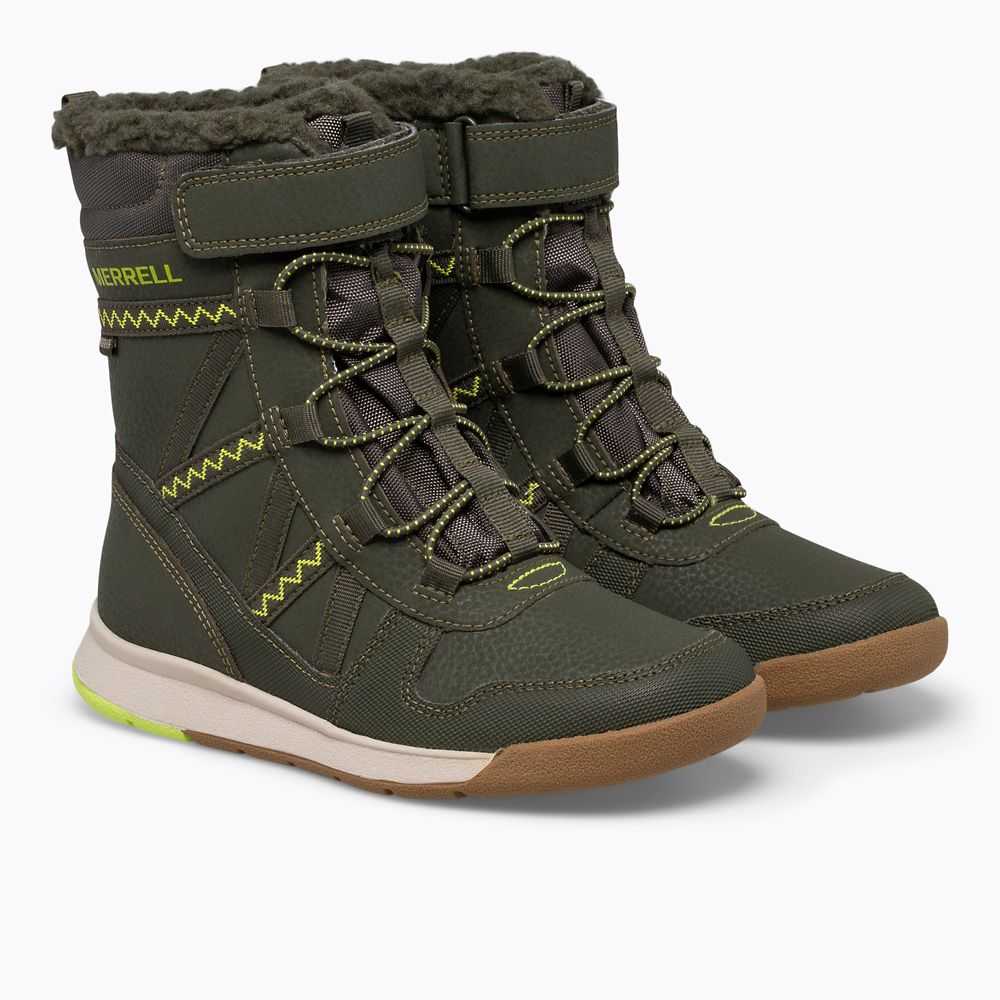 Girls' Merrell Snow Crush 2.0 Waterproof Boots Olive/Light Green | Israel-298417