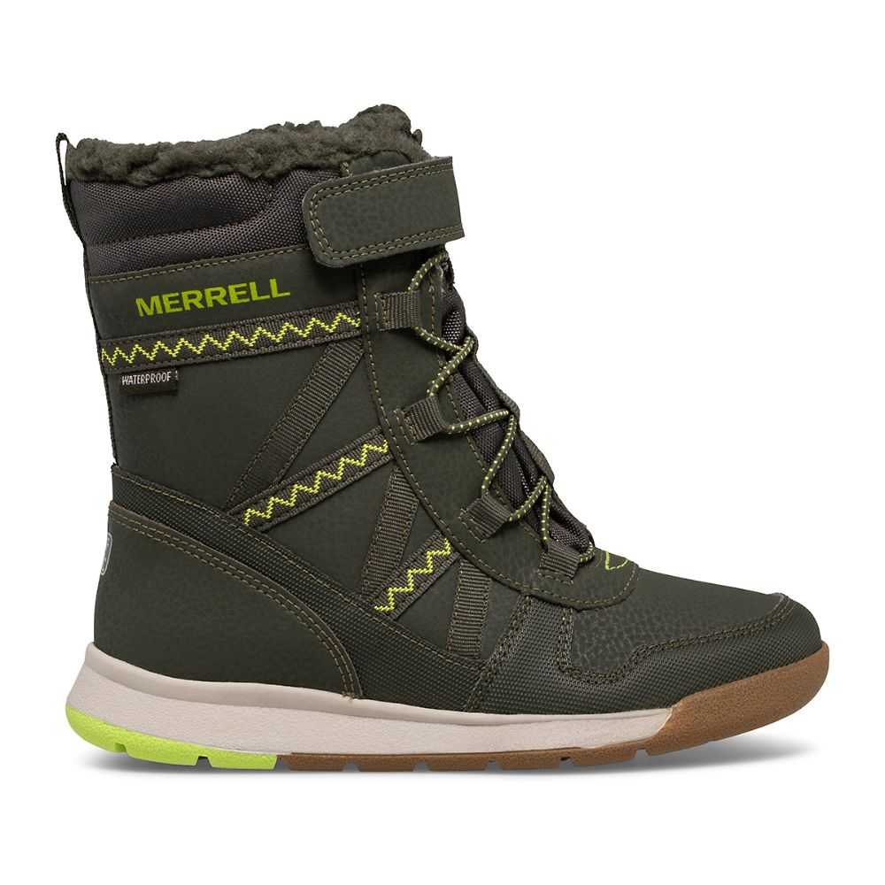 Girls\' Merrell Snow Crush 2.0 Waterproof Boots Olive/Light Green | Israel-486310