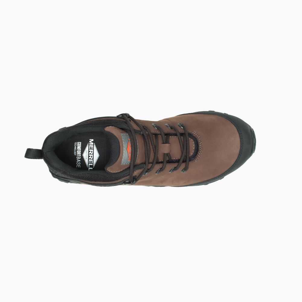 Men's Merrell Chameleon Flux Leather Waterproof Carbon Fiber Work Shoes Brown | Israel-078132