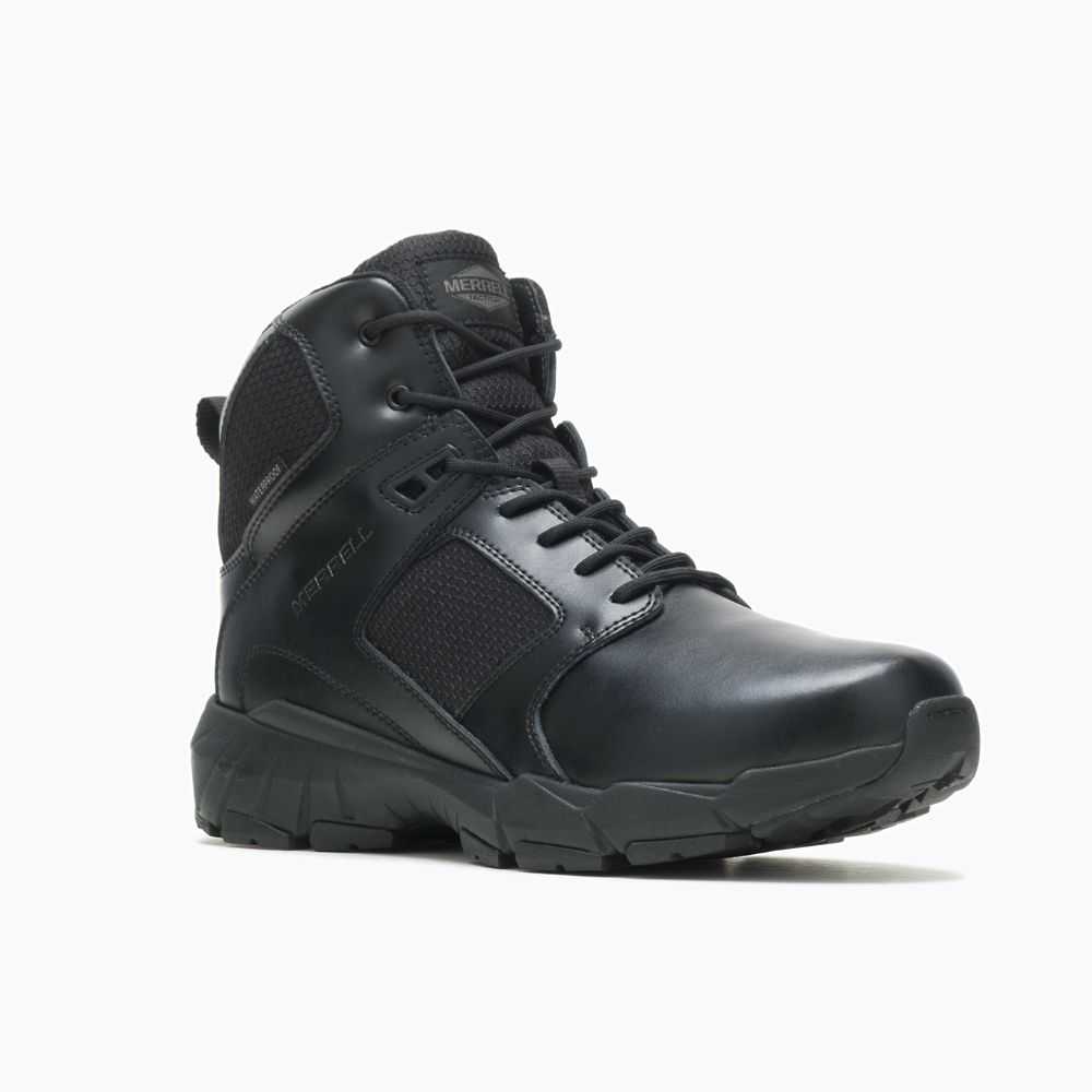 Men's Merrell Fullbench Tactical Mid Waterproof Work Boots Black | Israel-210648