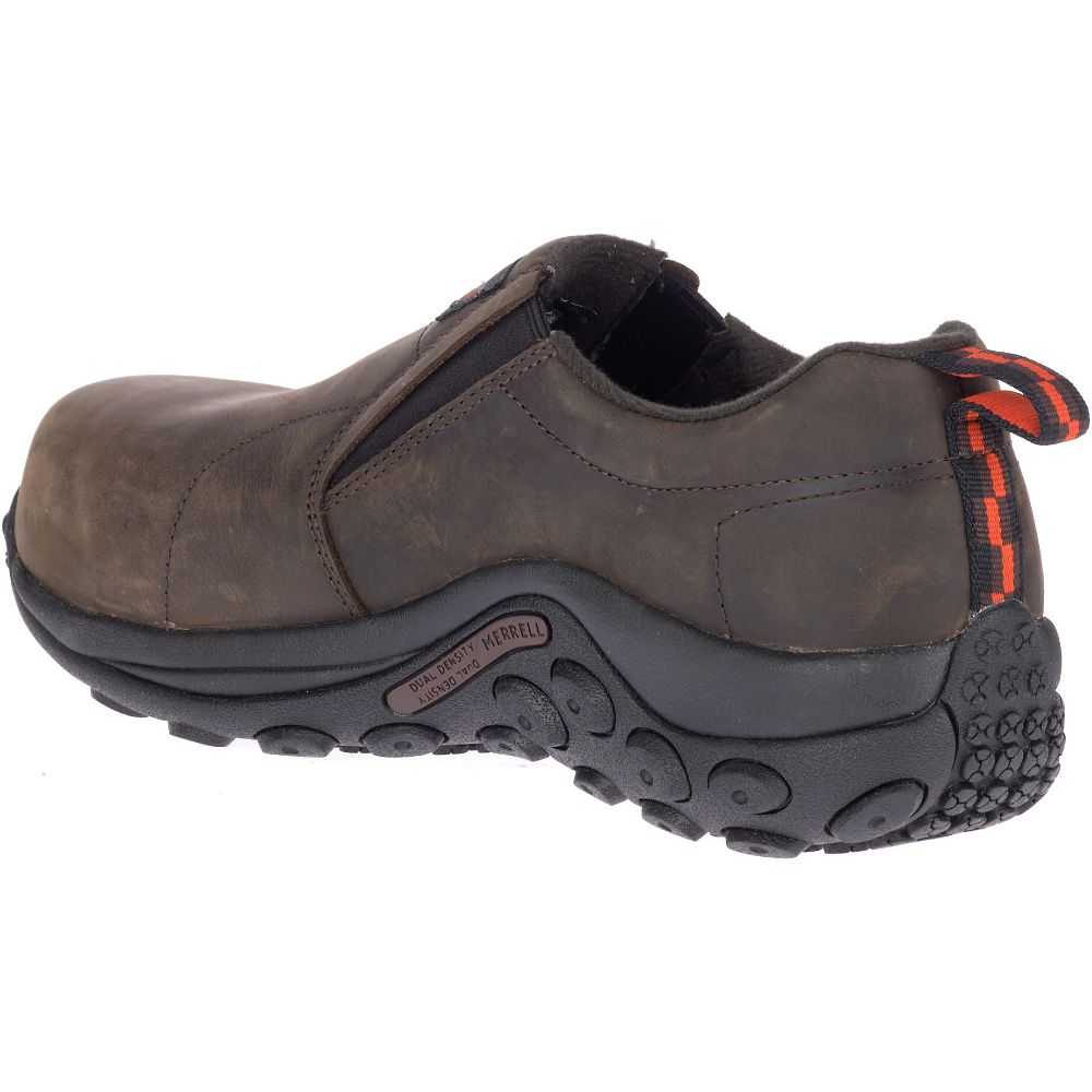 Men's Merrell Jungle Moc Leather Comp Toe Wide Width Slip On Shoes Dark Brown | Israel-629108