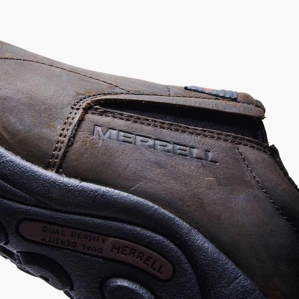 Men's Merrell Jungle Moc Leather SR Wide Width Slip On Shoes Dark Brown | Israel-632197