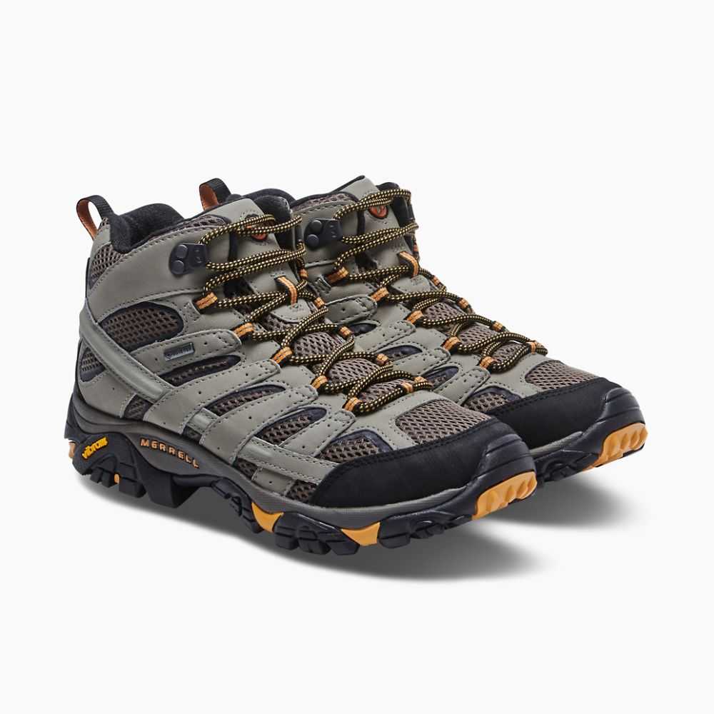 Men's Merrell Moab 2 Mid GORE -TEX® Wide Width Hiking Boots Dark Grey/Light Brown | Israel-9840276