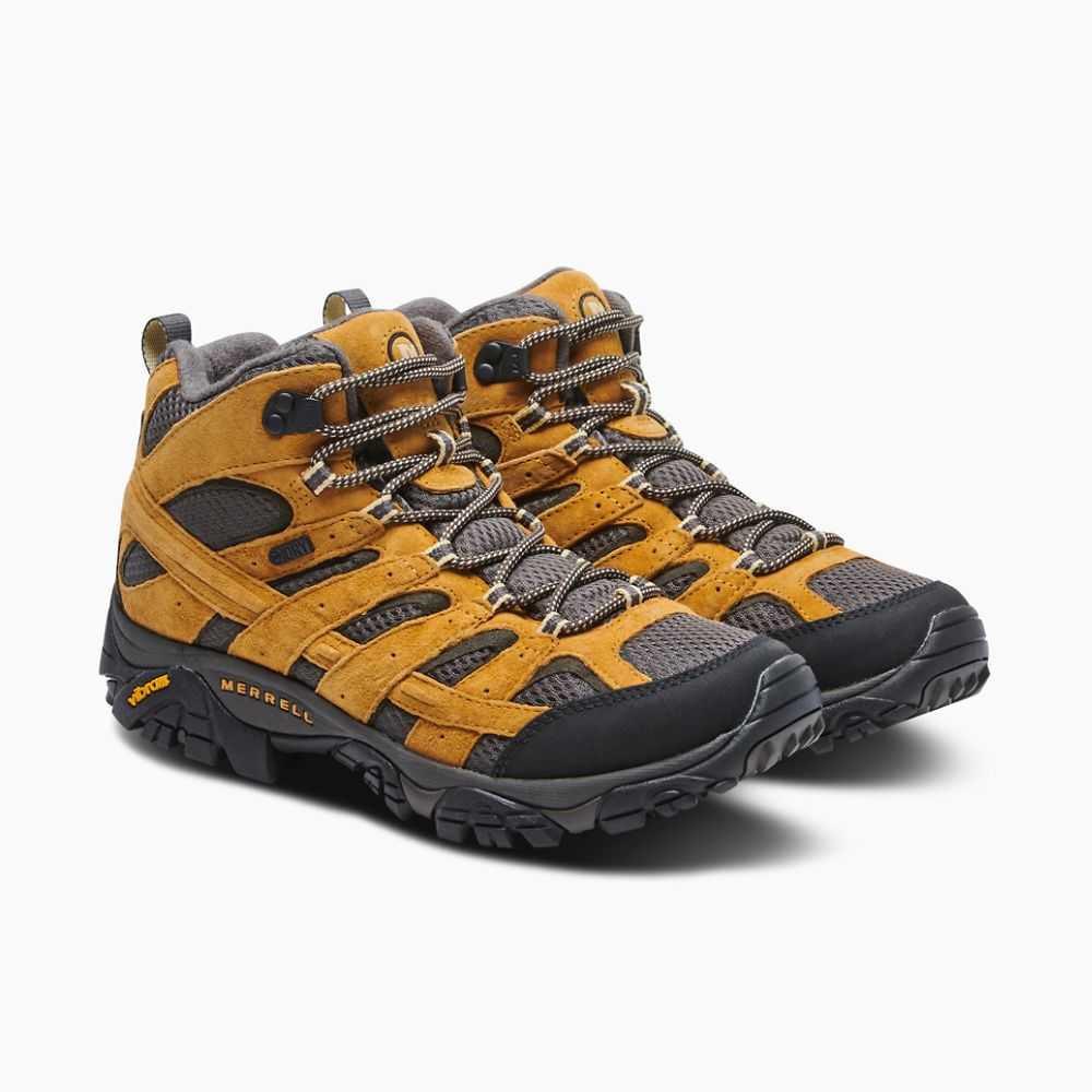 Men's Merrell Moab 2 Mid Waterproof Hiking Boots Gold | Israel-6107392