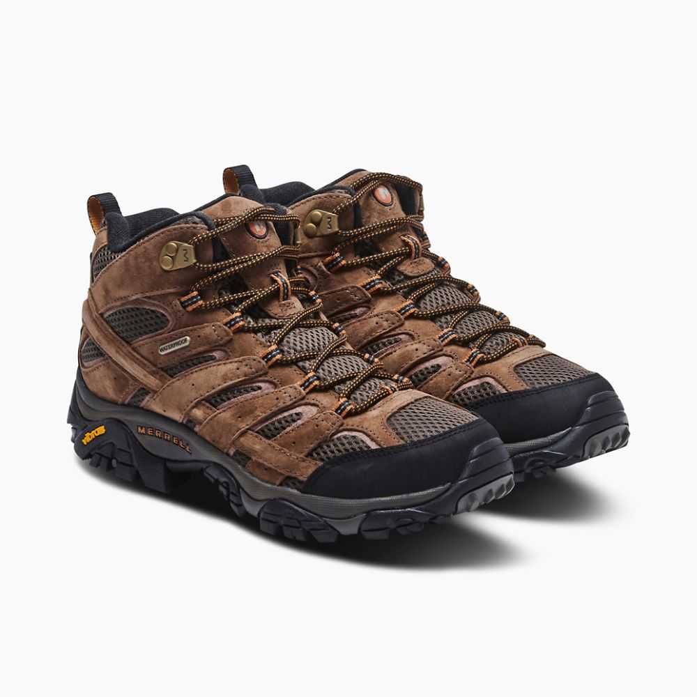 Men's Merrell Moab 2 Mid Waterproof Hiking Boots Brown | Israel-9078214