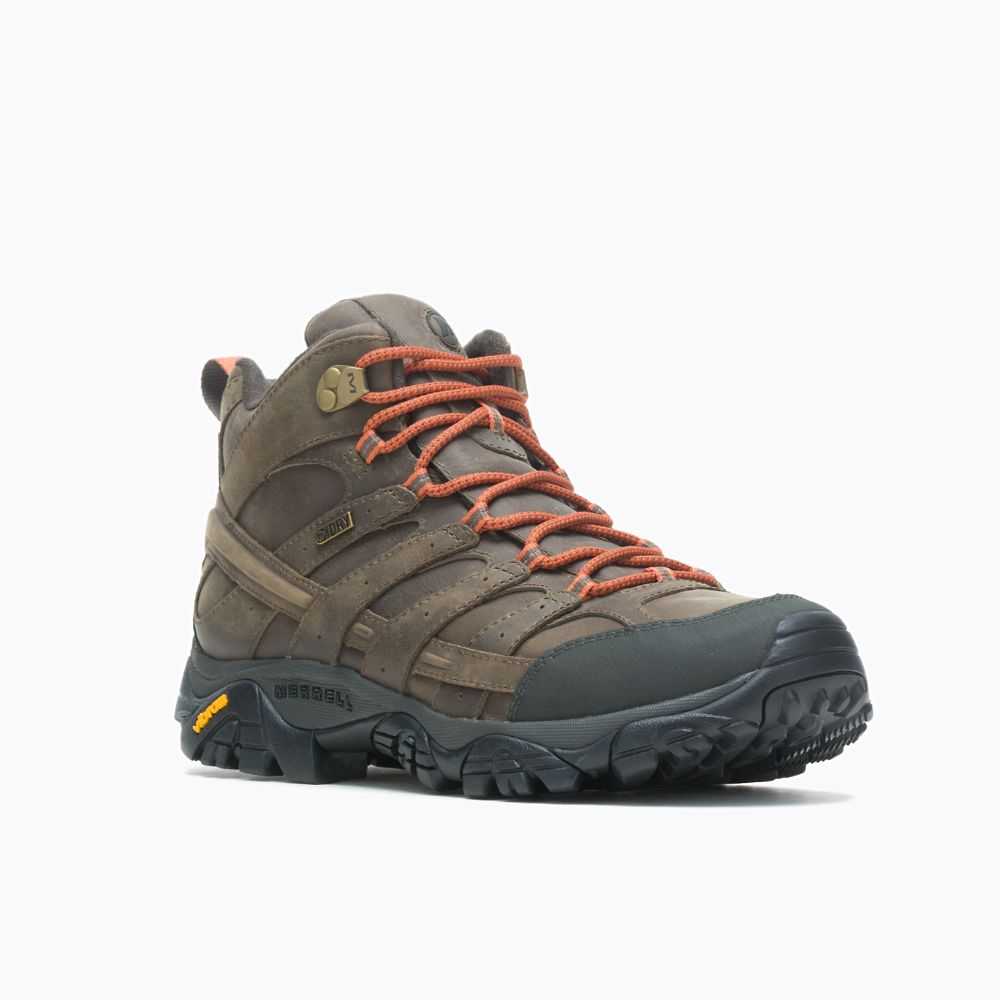 Men's Merrell Moab 2 Prime Mid Waterproof Wide Width Hiking Boots Brown | Israel-243870