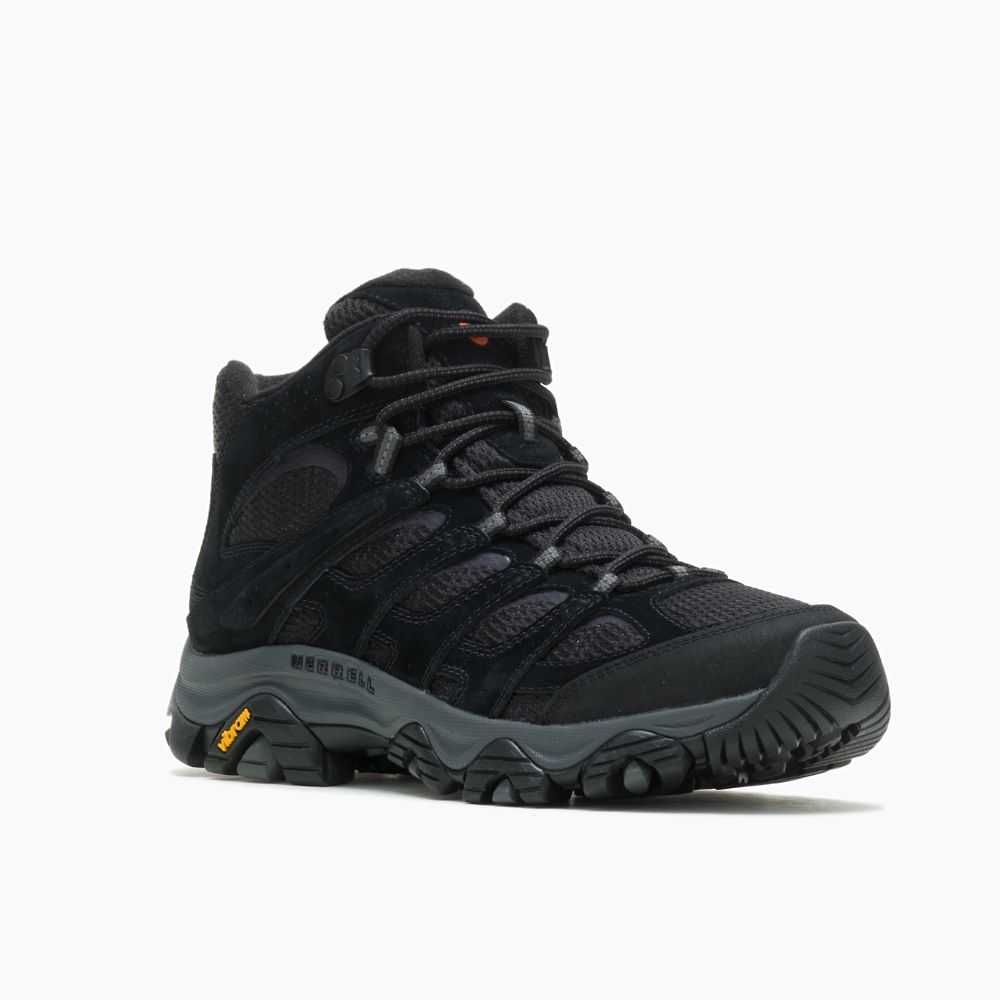 Men's Merrell Moab 3 Mid Wide Width Hiking Boots Black | Israel-479836