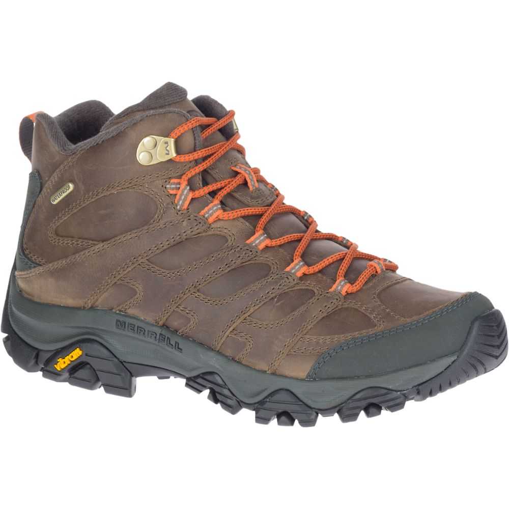 Men's Merrell Moab 3 Prime Mid Waterproof Wide Width Hiking Boots Brown | Israel-079642