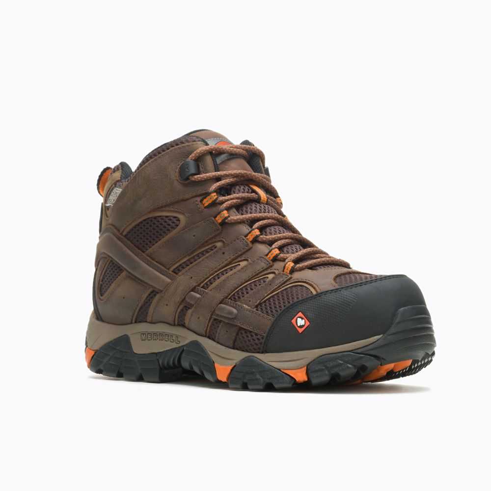 Men's Merrell Moab Vertex Mid Waterproof Comp Toe Work Boots Brown | Israel-362879