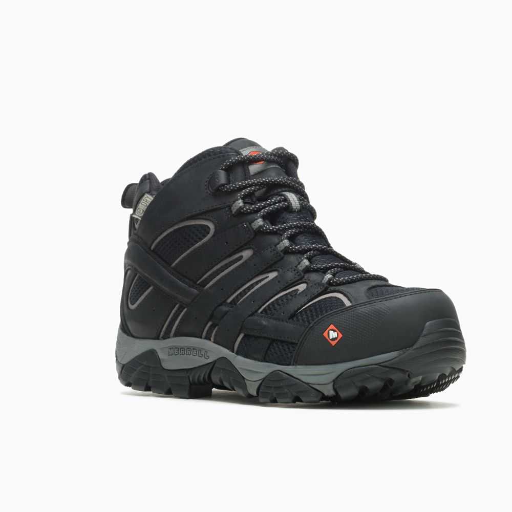 Men's Merrell Moab Vertex Mid Waterproof Comp Toe Work Boots Black | Israel-8326041