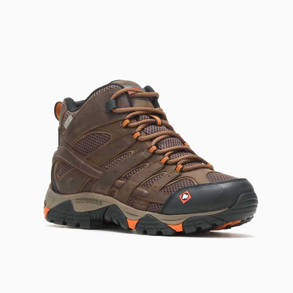 Men's Merrell Moab Vertex Mid Waterproof SR Work Boots Brown | Israel-9687103