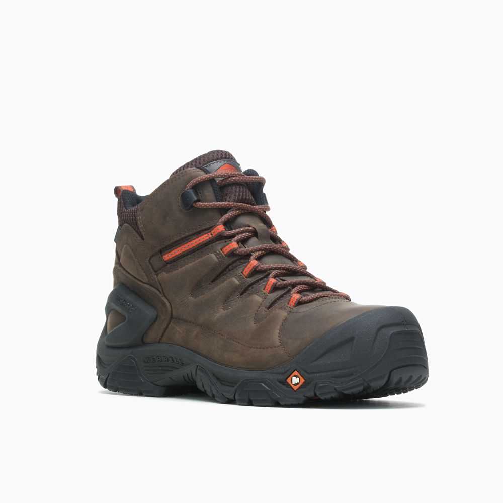 Men's Merrell Strongfield Composite Toe Wide Width Work Boots Dark Brown | Israel-7084231