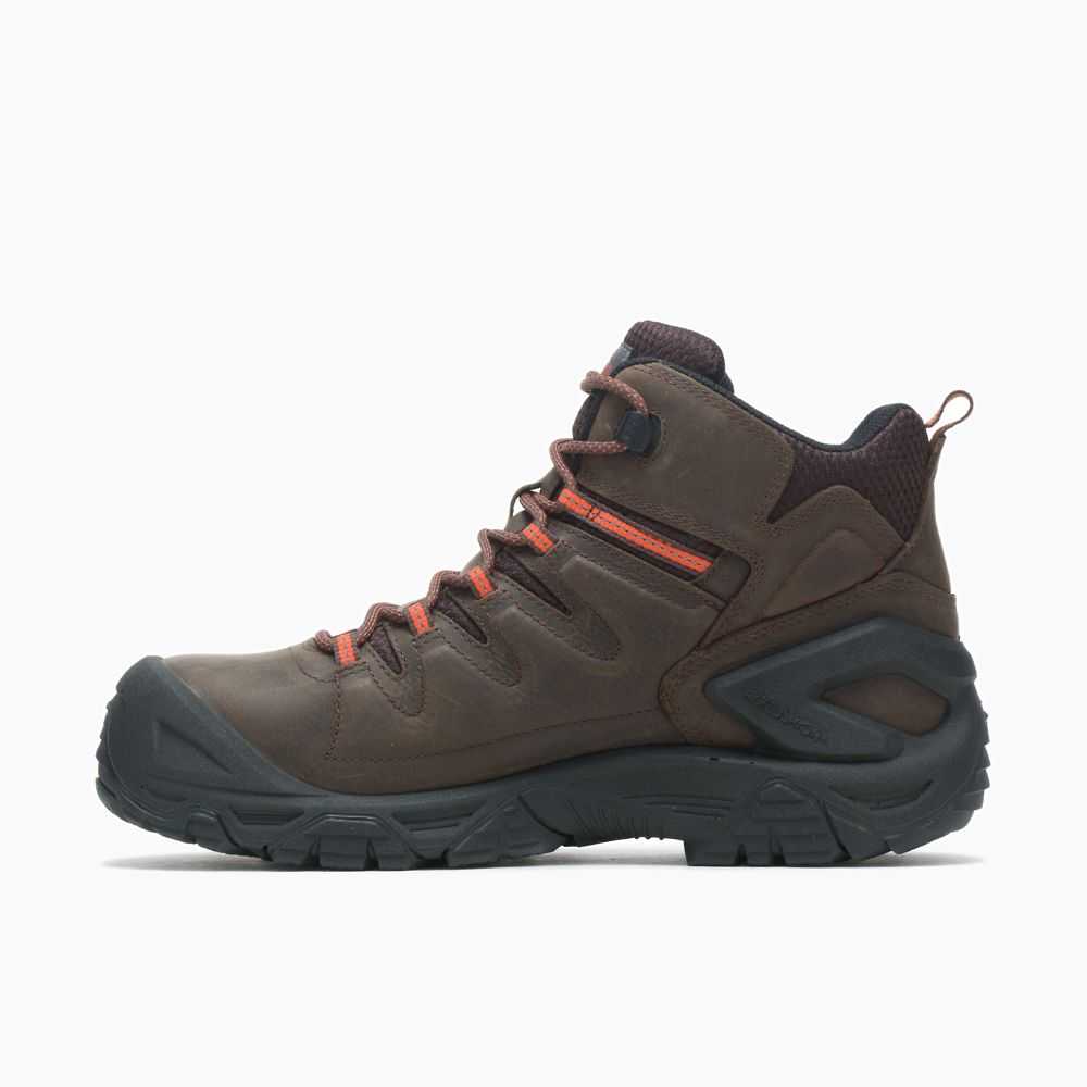 Men's Merrell Strongfield Composite Toe Wide Width Work Boots Dark Brown | Israel-7084231