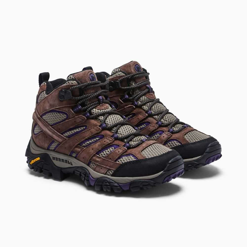 Women's Merrell Moab 2 Mid Ventilator Wide Width Hiking Boots Brown/Purple | Israel-029741