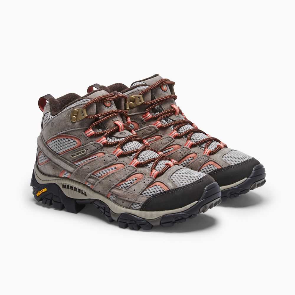 Women's Merrell Moab 2 Mid Waterproof Wide Width Hiking Boots Brown | Israel-683210