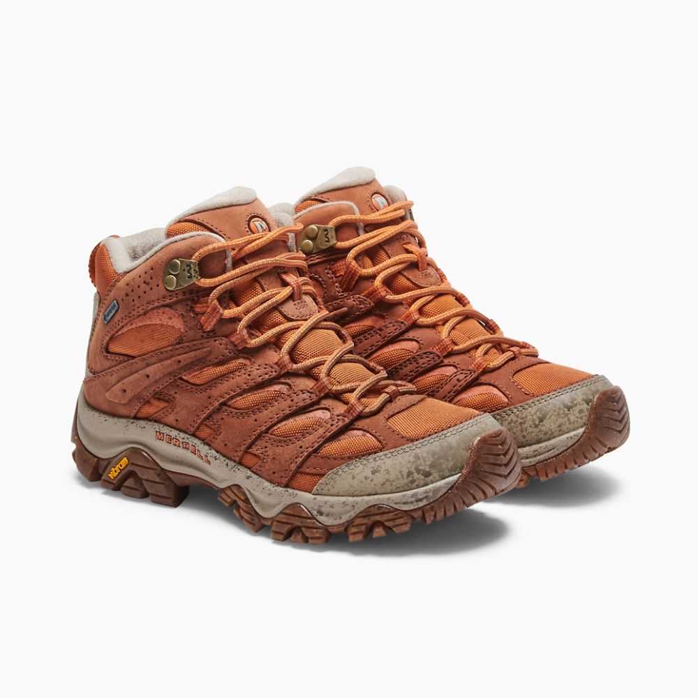 Women's Merrell Moab 3 Smooth Mid GORE-TEX® Wide Width Hiking Shoes Brown/Orange | Israel-019364