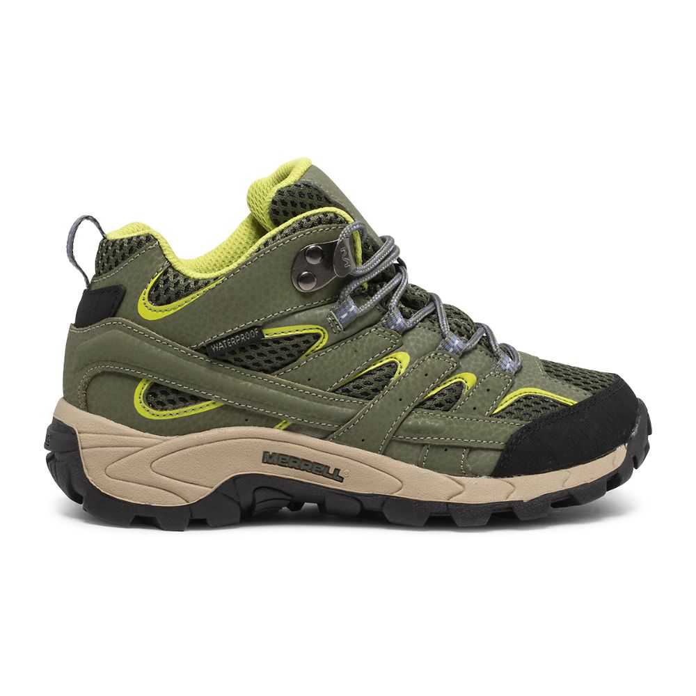 Boys' Merrell Moab 2 Mid Waterproof Hiking Boots Green/Light Green | Israel-612039