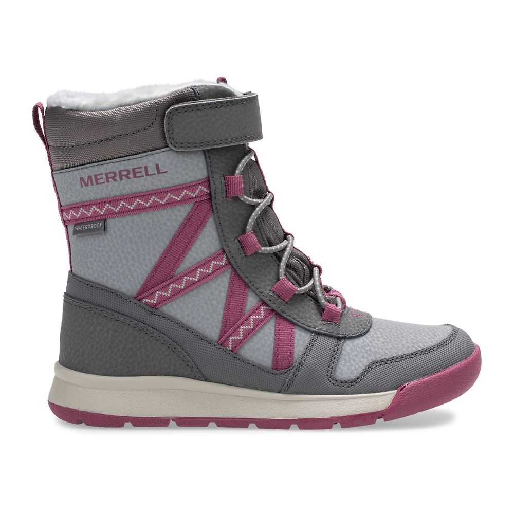 Boys' Merrell Snow Crush 2.0 Waterproof Boots Grey/Fuchsia | Israel-7206834