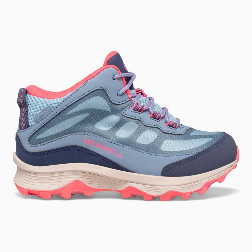 Girls' Merrell Moab Speed Mid Waterproof Waterproof Boots Blue/Coral | Israel-392670