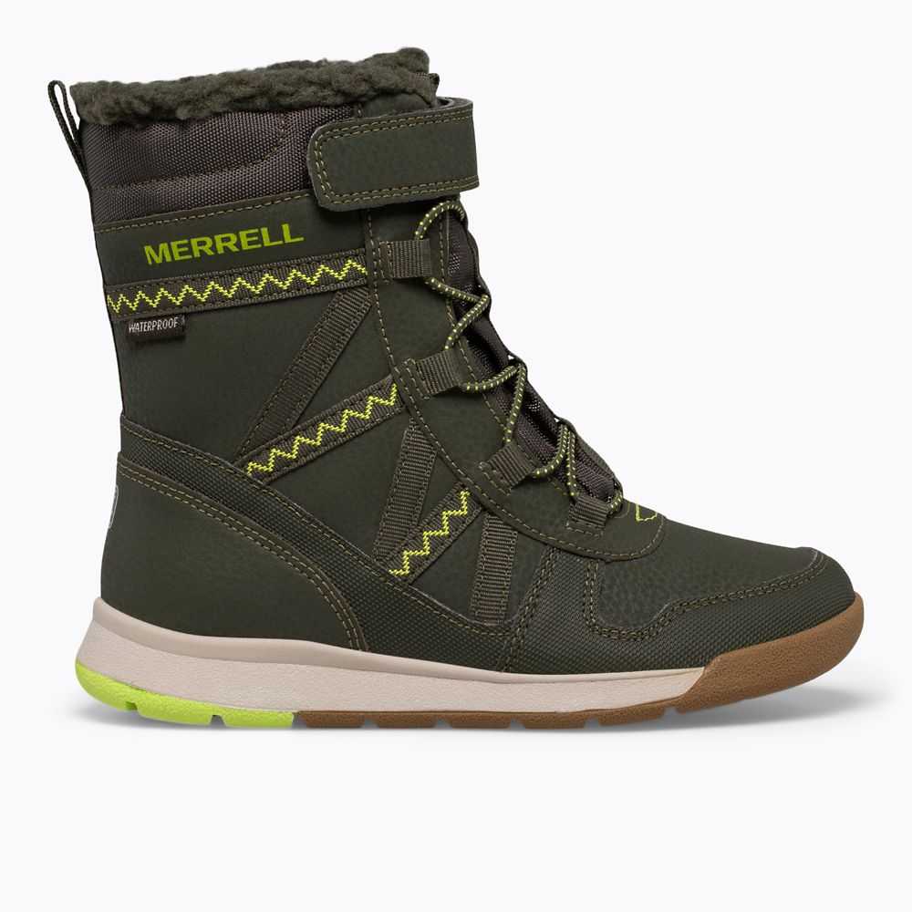 Girls' Merrell Snow Crush 2.0 Waterproof Boots Olive/Light Green | Israel-298417