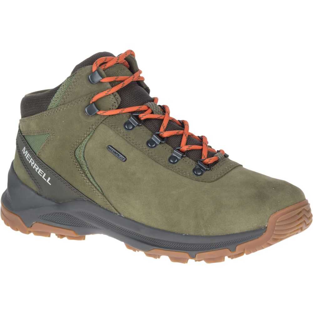 Men's Merrell Erie Mid Waterproof Wide Width Hiking Boots Olive | Israel-064293