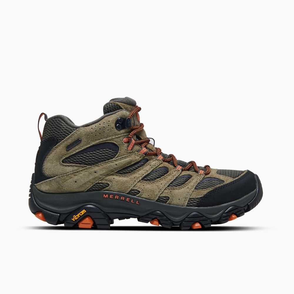 Men's Merrell Moab 3 Mid Waterproof Hiking Boots Olive | Israel-326498