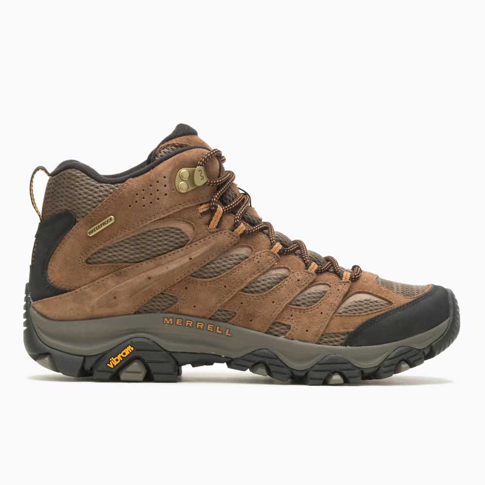 Men's Merrell Moab 3 Mid Waterproof Hiking Boots Brown | Israel-821673