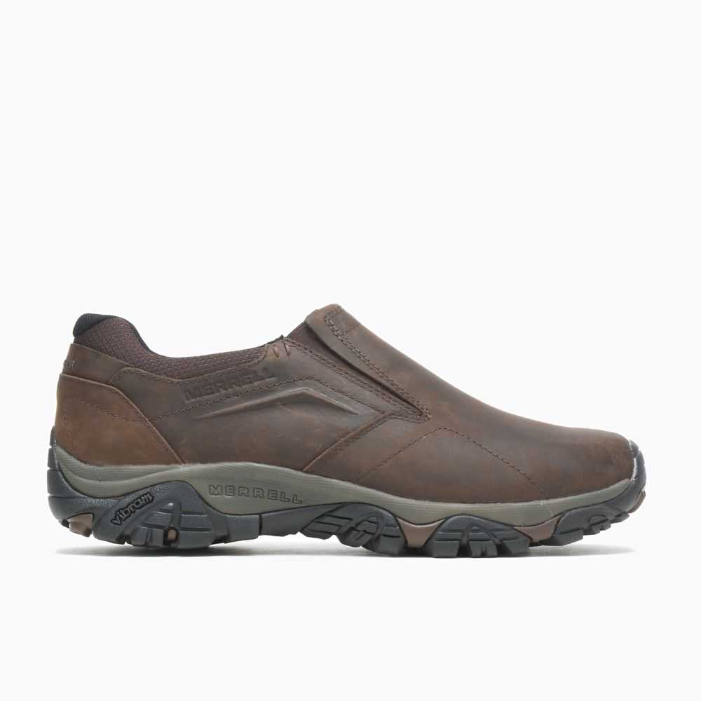 Men's Merrell Moab Adventure Moc Wide Width Casual Shoes Dark Brown | Israel-0694187