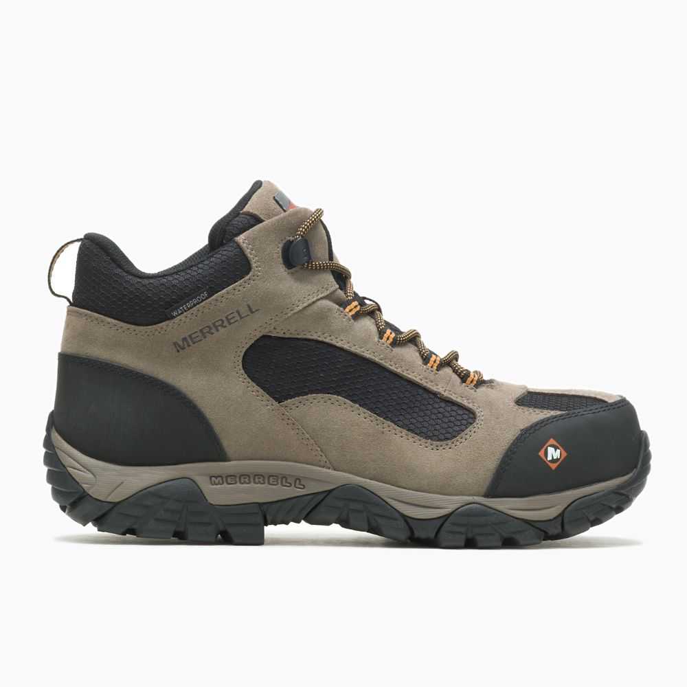 Men's Merrell Moab Onset Mid Waterproof Comp Toe Wide Width Work Boots Dark Grey/Light Brown | Israel-046789