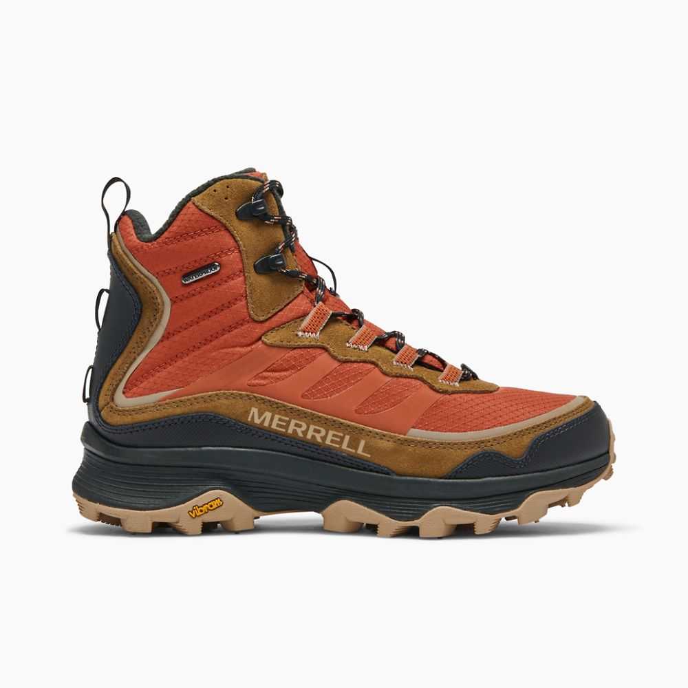 Men's Merrell Moab Speed Thermo Mid Waterproof Hiking Boots Brown/Orange | Israel-0912876