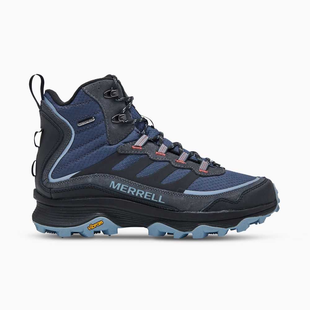 Men's Merrell Moab Speed Thermo Mid Waterproof Hiking Boots Dark Blue | Israel-743680