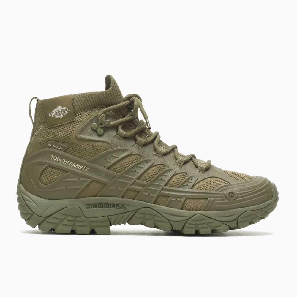 Men's Merrell Moab Velocity Tactical Mid Waterproof Work Boots Olive | Israel-431792