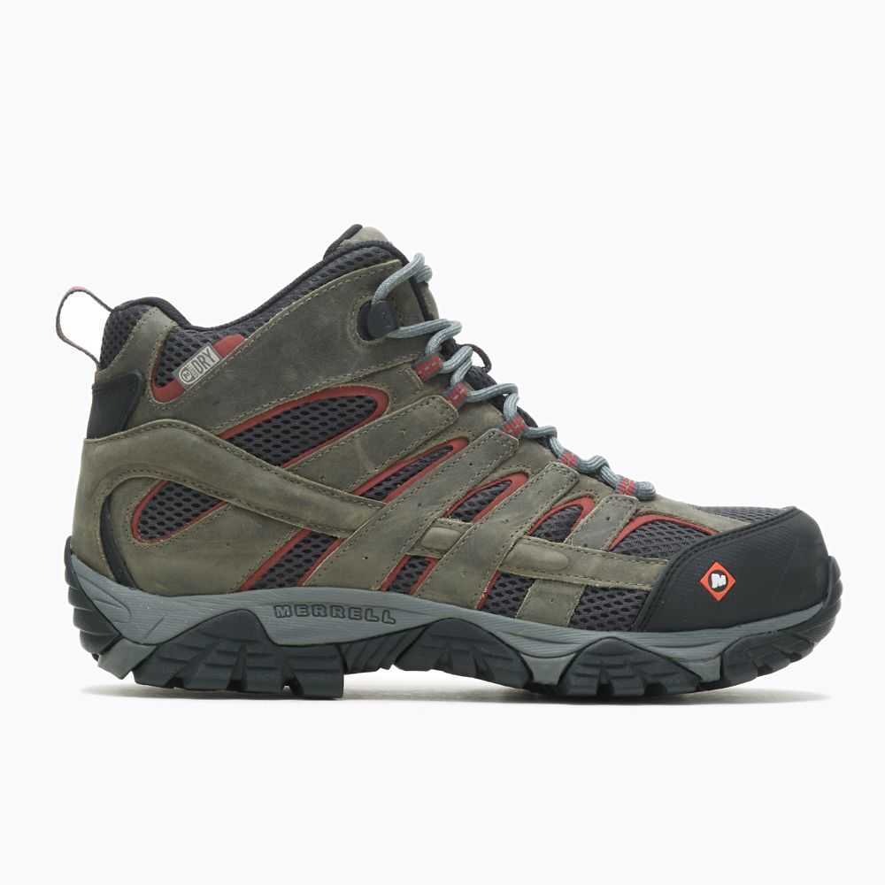 Men's Merrell Moab Vertex Mid Waterproof Comp Toe Wide Width Work Boots Dark Green | Israel-0239164