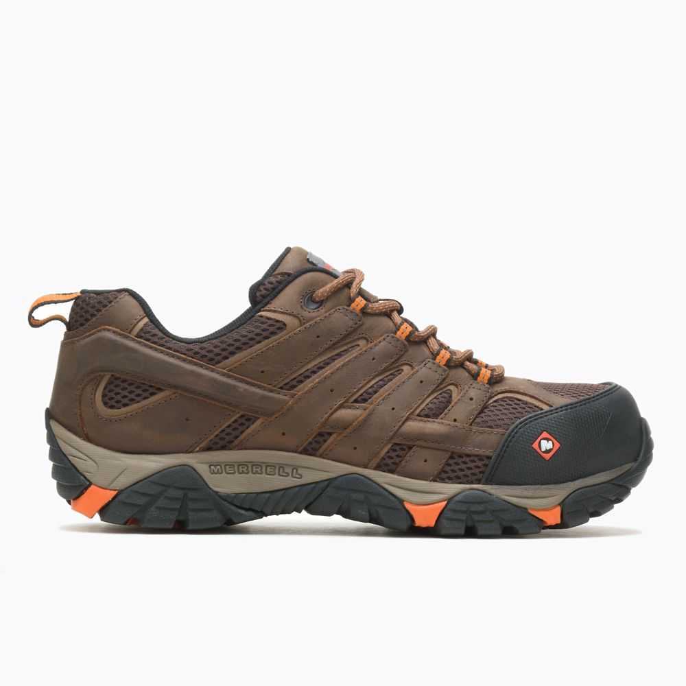 Men's Merrell Moab Vertex Vent Comp Toe Wide Width Work Shoes Brown | Israel-036274