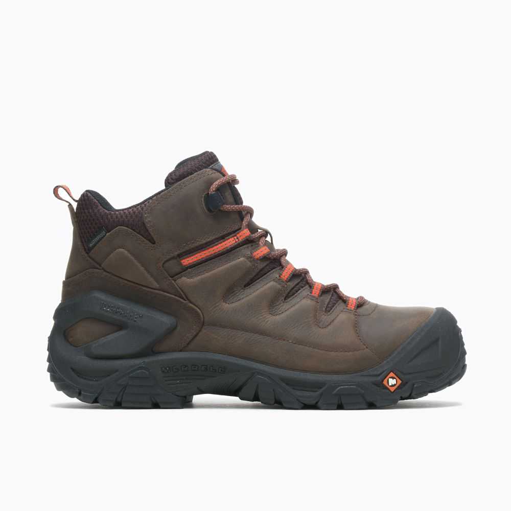 Men's Merrell Strongfield Composite Toe Wide Width Work Boots Dark Brown | Israel-7084231