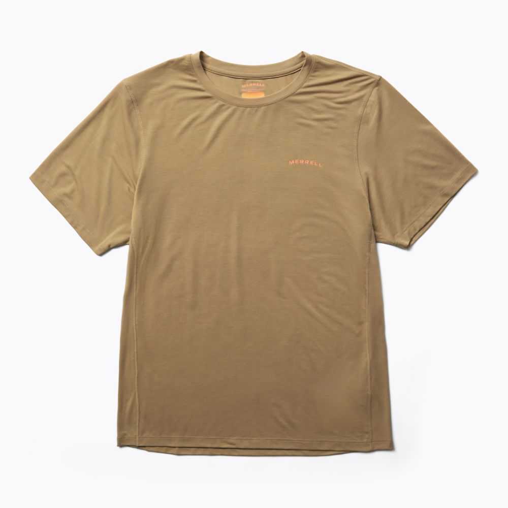 Men's Merrell Tencel T Shirts Khaki | Israel-381249