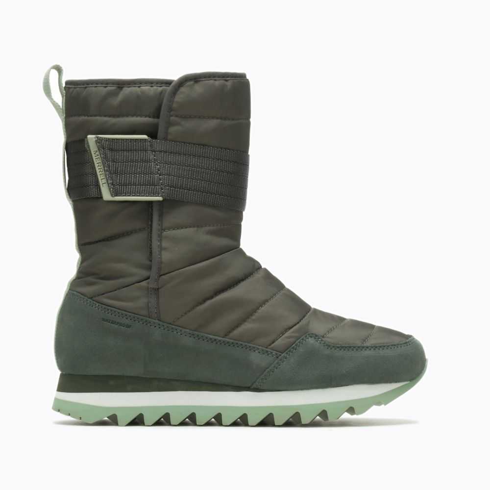 Women's Merrell Alpine Tall Strap Polar Waterproof Winter Boots Deep Green | Israel-863971