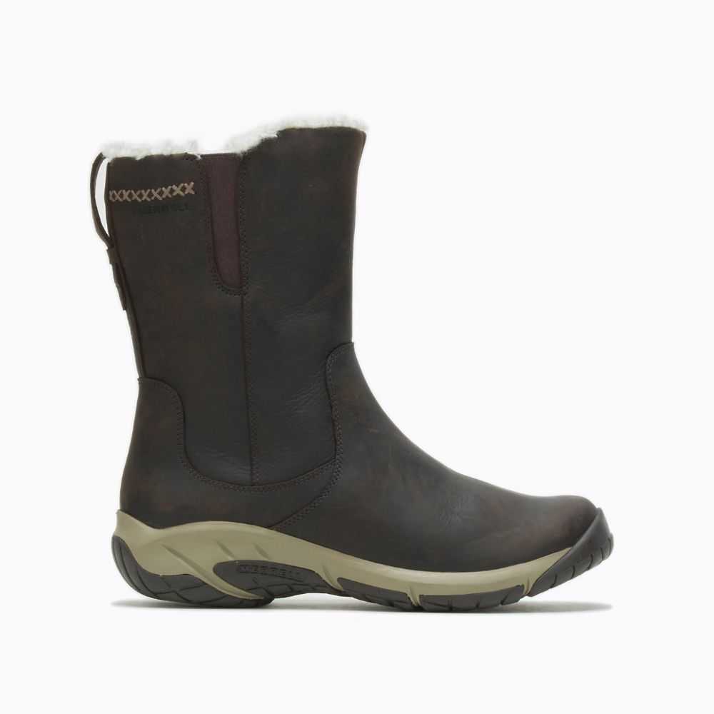 Women's Merrell Encore 4 Tall Zip Polar Waterproof Wide Width Winter Boots Dark Brown | Israel-4390867