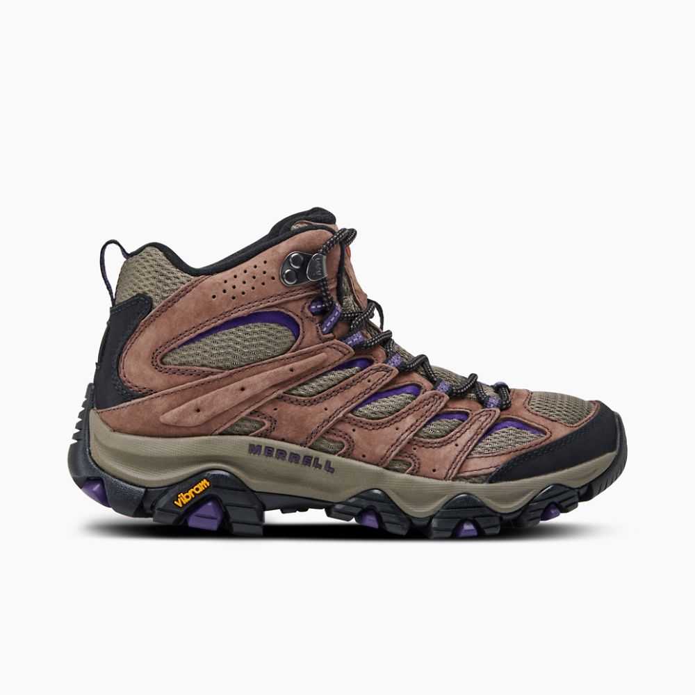 Women's Merrell Moab 3 Mid Wide Width Hiking Boots Brown/Purple | Israel-102768